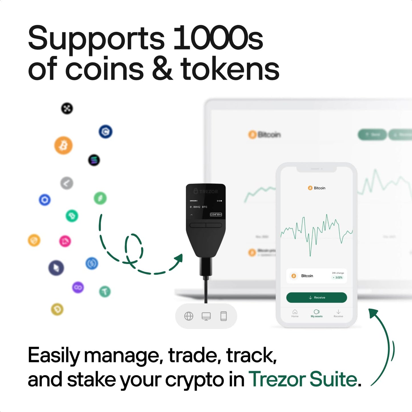 Trezor Safe 3 - Portefeuille Matériel Crypto Protégé par Phrase Secrète et Élément Sécurisé, Sécurité Bitcoin, Support de Plus de 1 000 Cryptos, Interface Facile à Utiliser (Cosmic Black)