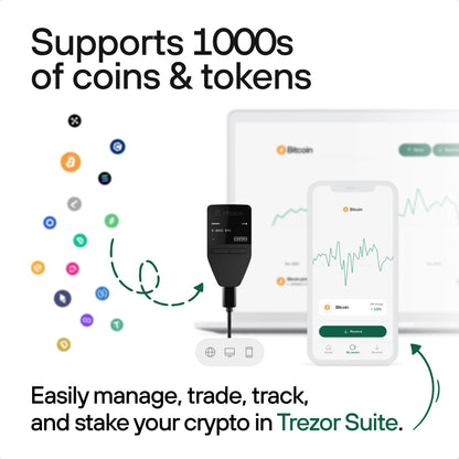 Trezor Safe 3 - Portefeuille Matériel Crypto Protégé par Phrase Secrète et Élément Sécurisé, Sécurité Bitcoin, Support de Plus de 1 000 Cryptos, Interface Facile à Utiliser (Cosmic Black)